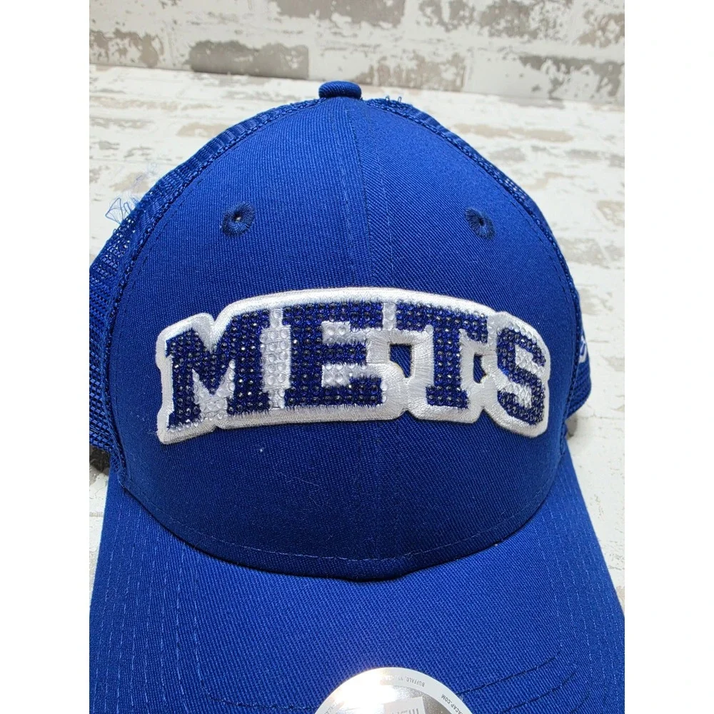 New Era 9FORTY New York Mets Womens Blue Rhinestone Trucker Hat Adjustable MLB